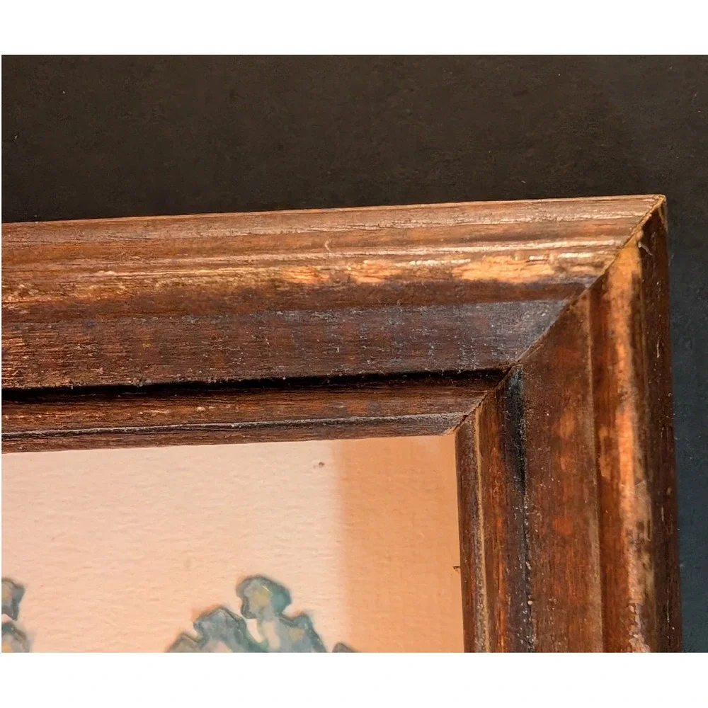 Vintage 70s Cottagecore Forget Me Not Child 3D Art Shabby Chic Thick Wood Frame